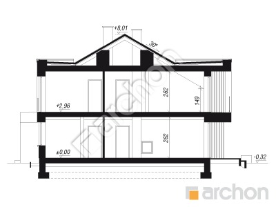 Проект дома ARCHON+  Дом в фиалках 11 (Р2Б) вер.2 Розріз будинку