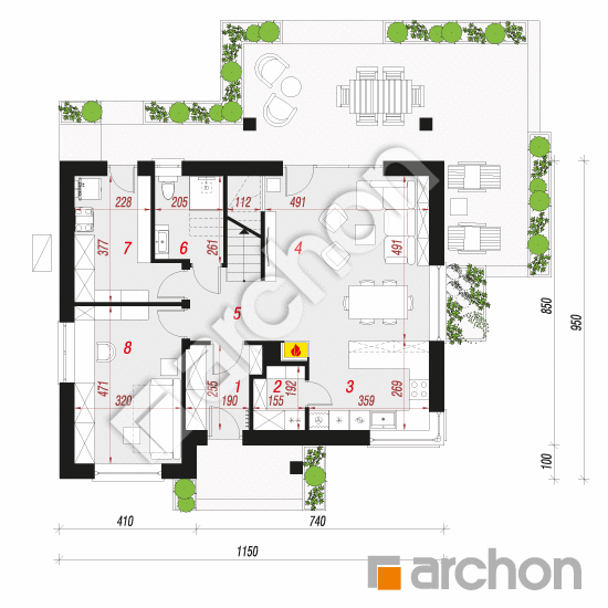 Проект будинку ARCHON+ Будинок в яблонках 4 (Е) ВДЕ План першого поверху