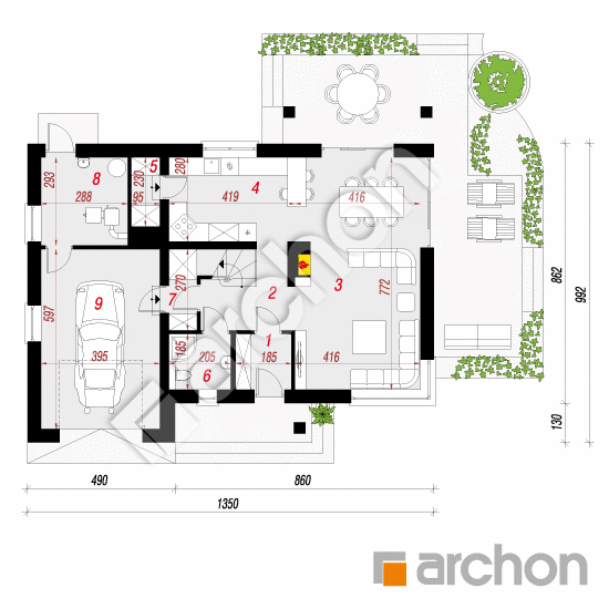 Проект будинку ARCHON+ Будинок в айдаредах 5 (Т) План першого поверху