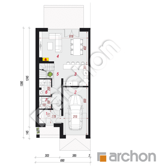 Проект дома ARCHON+ Вилла Амелия (БА) План першого поверху