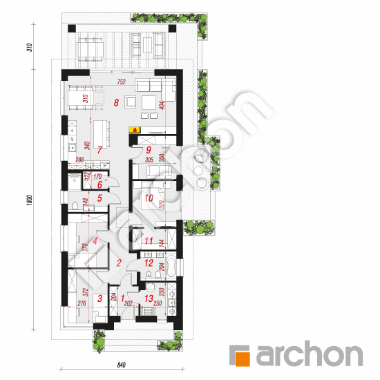Проект дома ARCHON+ Дом под апельсином 2 План першого поверху