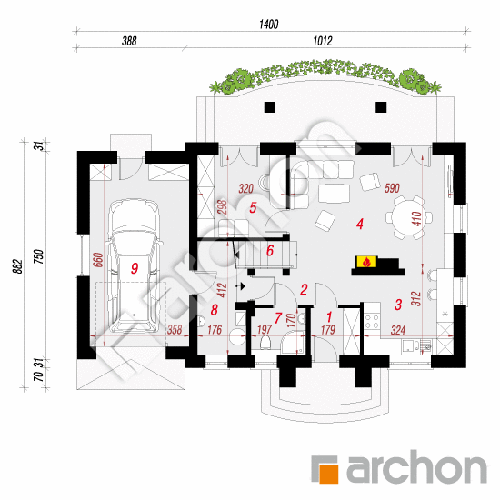 Проект дома ARCHON+ Дом в резеде 2 План першого поверху