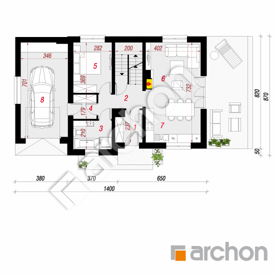 Проект будинку ARCHON+ Будинок в хлорофітумі (ГПН) План першого поверху