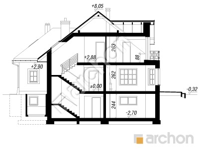 Проєкт будинку ARCHON+ Будинок в діброві (Г2П) вер.2 Розріз будинку