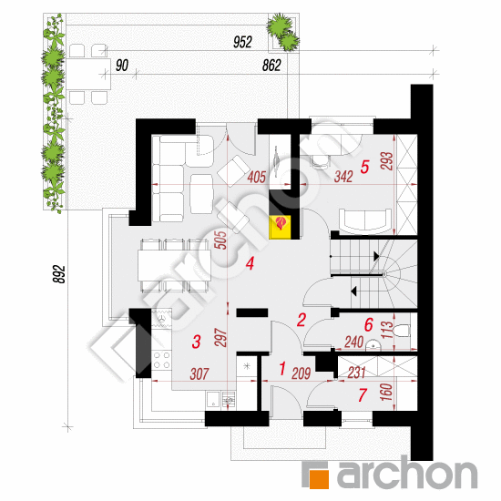 Проект будинку ARCHON+ Будинок в рододендронах (ПН) План першого поверху