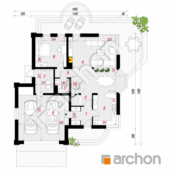 Проект дома ARCHON+ Дом в зефирантесе (Г2) вер.2 План першого поверху