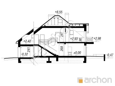 Проект дома ARCHON+ Дом в зефирантесе (Г2) вер.2 Розріз будинку