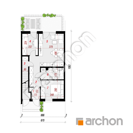 Проект дома ARCHON+ Дом в фиалках 14 (Р2С) вер.2  План першого поверху