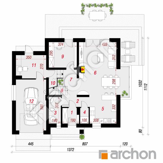 Проект дома ARCHON+ Дом в тамарисках 2 (НТ) План першого поверху