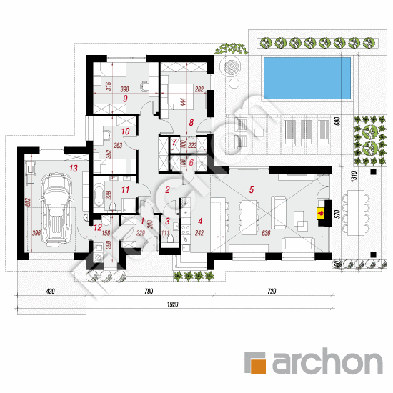Проект будинку ARCHON+ Будинок в мажанках (Г) План першого поверху
