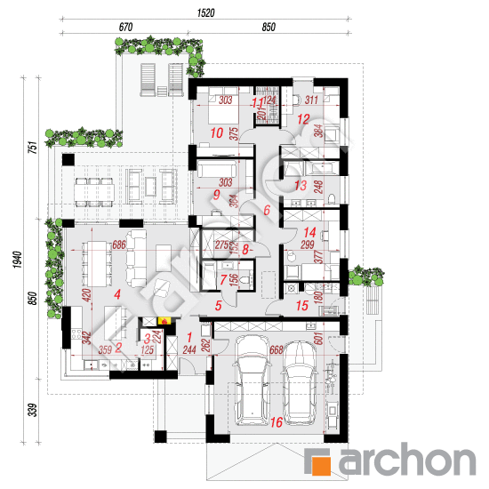 Проект дома ARCHON+ Дом в жимолости 3 (Г2) План першого поверху