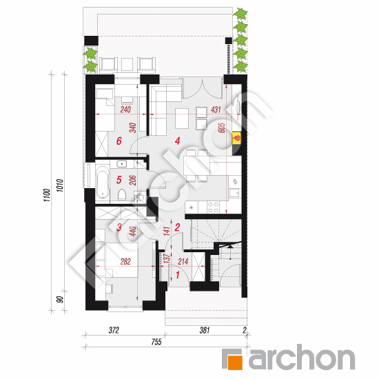 Проект дома ARCHON+ Дом в фиалках 5 (Р2Б) вер.2 План першого поверху