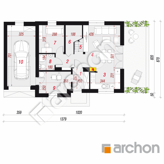 Проект будинку ARCHON+ Будинок в хлорофітумі (ГHA) План першого поверху