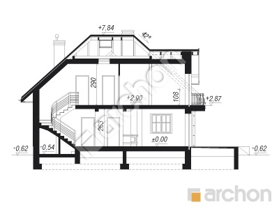 Проект дома ARCHON+ Дом в вербене 4 (В)	 Розріз будинку