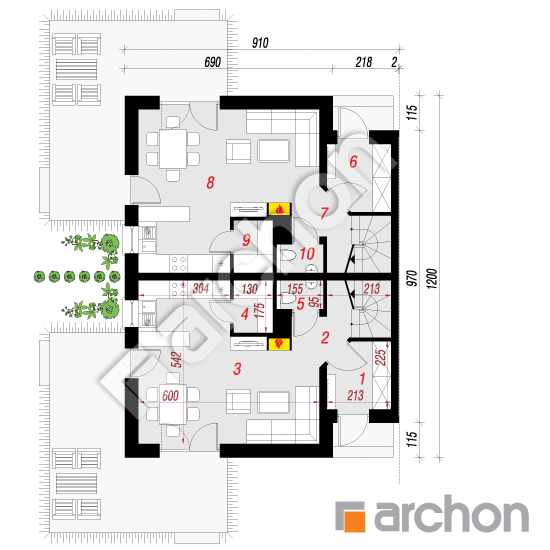 Проект дома ARCHON+ Дом в вороньем глазу (Р2Б) План першого поверху