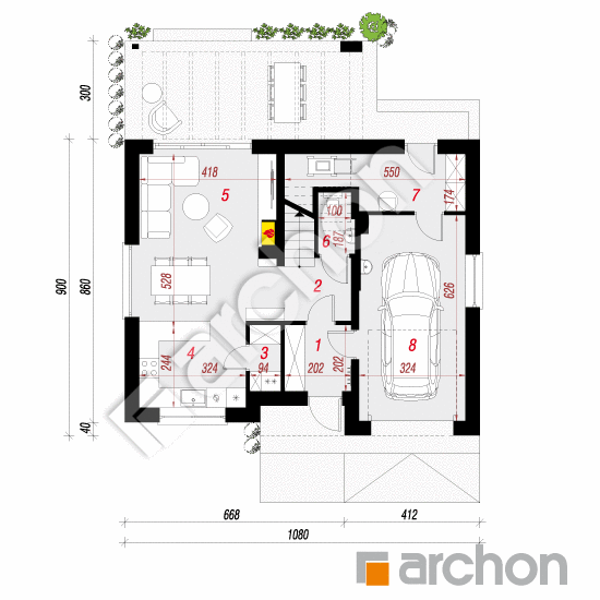 Проект будинку ARCHON+ Будинок в люцерні 16 (Г) План першого поверху