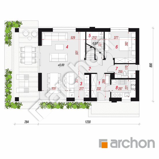 Проект будинку ARCHON+ Будинок в шишковиках 6 (Е) План першого поверху