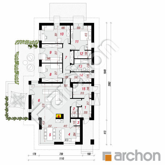 Проект будинку ARCHON+ Будинок в амарантах 5 (Т) План першого поверху