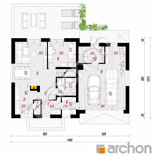 Проект дома ARCHON+ Дом в рододендронах 24 (Г2Н) План першого поверху