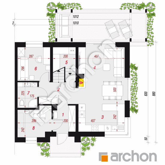 Проект дома ARCHON+ Дом в хлорофитуме (АБ) План першого поверху