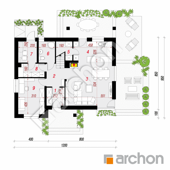 Проект дома ARCHON+ Дом в яблонках 7 (Т План першого поверху