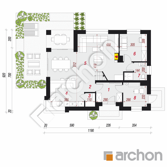 Проект дома ARCHON+ Дом в изумрудах 2 План першого поверху