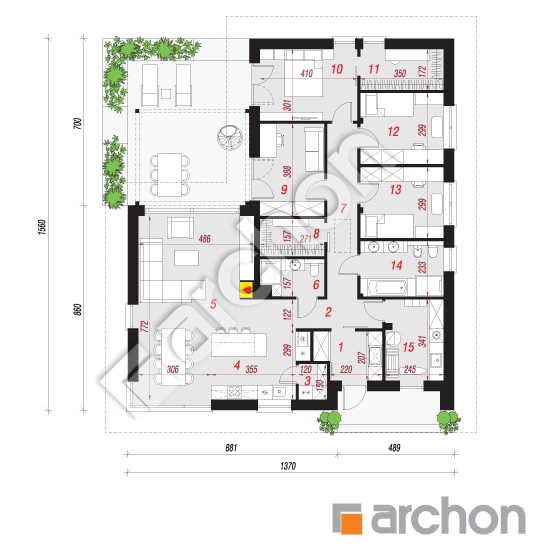 Проект будинку ARCHON+ Будинок в піоніях 3 План першого поверху