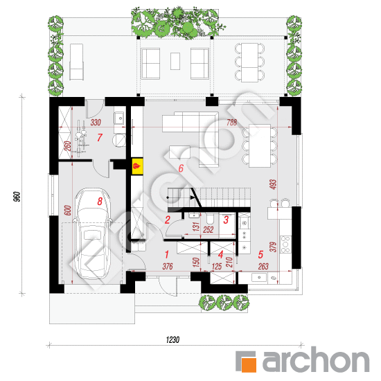 Проект дома ARCHON+ Дом в мимозах 2 (Г) План першого поверху