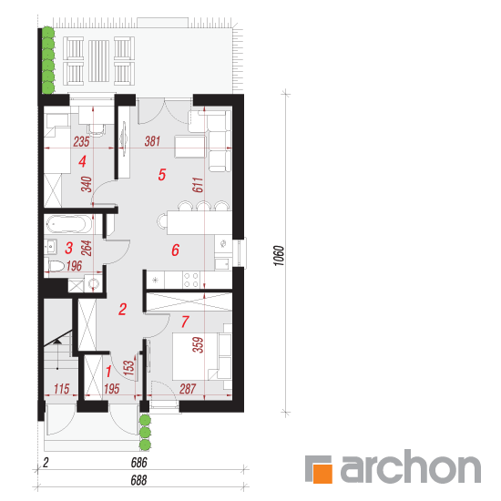 Проект будинку ARCHON+ Будинок в фіалках (Р2Б) План першого поверху