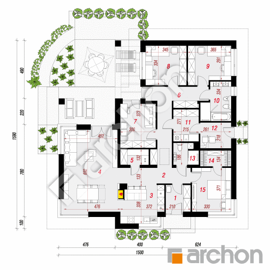 Проект будинку ARCHON+ Будинок в алоказіях План першого поверху