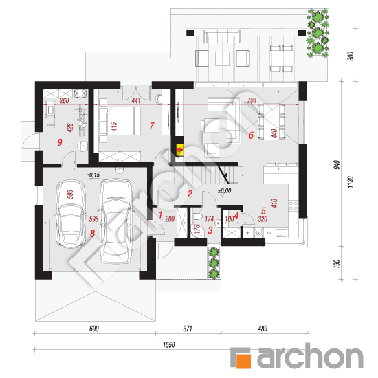Проект будинку ARCHON+ Будинок в аурорах 17 (Г2Е) План першого поверху