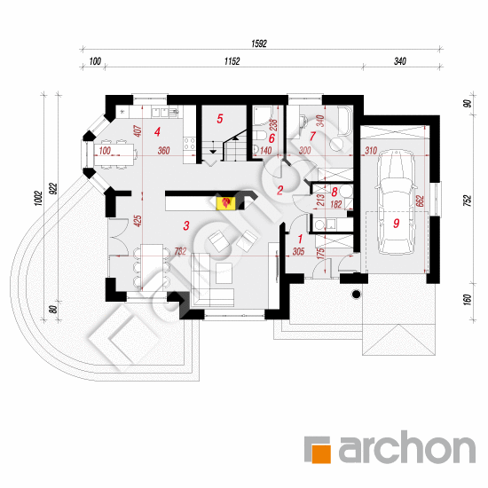 Проект дома ARCHON+ Дом в зорях вер.2 План першого поверху