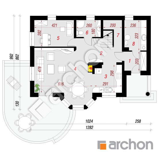 Проект будинку ARCHON+ Будинок в авокадо вер.2 План першого поверху