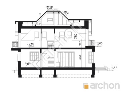 Проект дома ARCHON+ Дом в клеверках вер.2 Розріз будинку