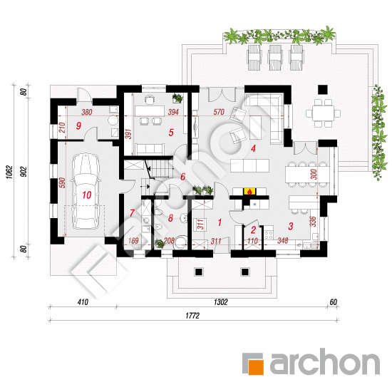 Проект будинку ARCHON+ Будинок в каллах 3 вер.2 План першого поверху