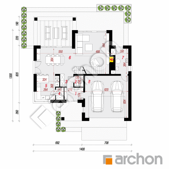 Проект дома ARCHON+ Дом в мирабилисах (Г2) План першого поверху