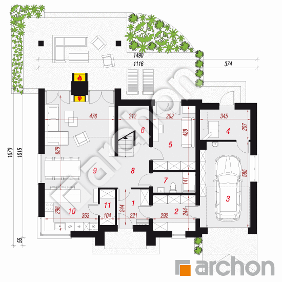 Проект дома ARCHON+ Дом в ветиверии План першого поверху