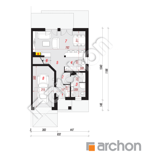 Проект дома ARCHON+ Дом в клематисах 19 (Б) План першого поверху