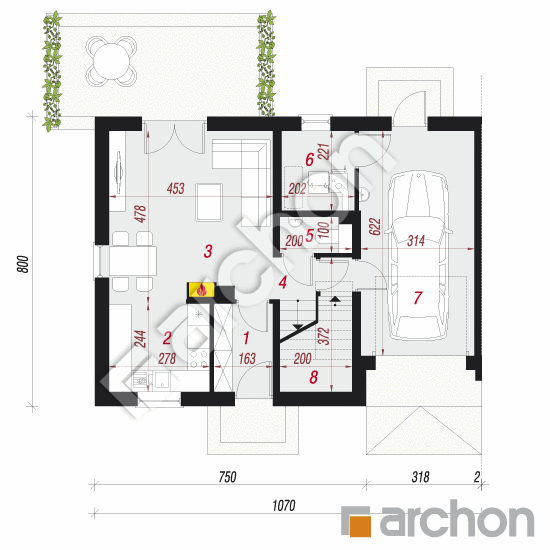 Проект будинку ARCHON+ Будинок в хімонантах (Б) вер. 2 План першого поверху