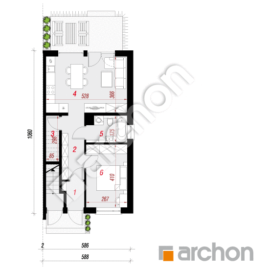 Проект дома ARCHON+ Дом в фиалках 8 (Р2БА) План першого поверху