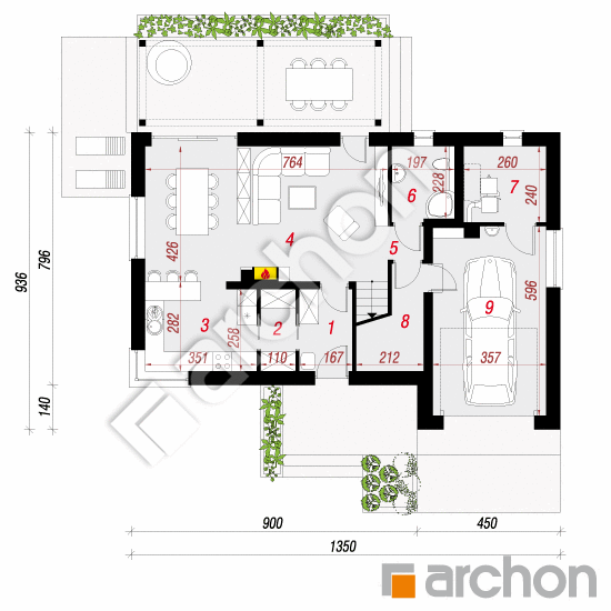 Проект дома ARCHON+ Дом в журавках 8 План першого поверху