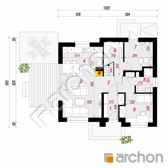 Проект дома ARCHON+ Дом в хлорофитуме 3 (А) План першого поверху
