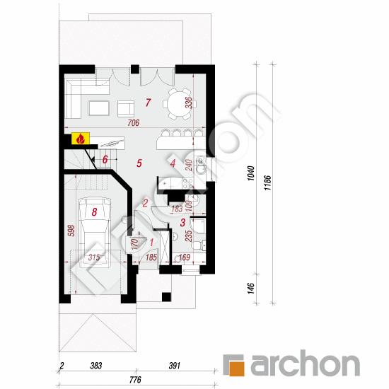 Проект будинку ARCHON+ Будинок в клематисах 9 (АБ) вер. 3 План першого поверху