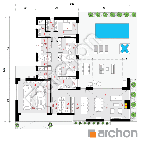 Проект дома ARCHON+ Дом в драценах 2 (Г2) План першого поверху