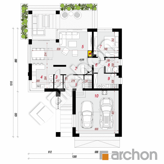 Проект будинку ARCHON+ Будинок в яскерах (Г2Е) План першого поверху