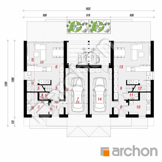 Проект дома ARCHON+ Дом в мускатах 2 (Р2) План першого поверху