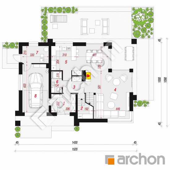 Проект будинку ARCHON+ Будинок у флорінах План першого поверху