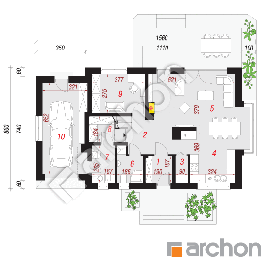Проект дома ARCHON+ Дом в вербене (Н) вер.2 План першого поверху