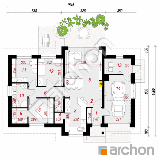 Проект будинку ARCHON+ Будинок в нерінах (Т) План першого поверху