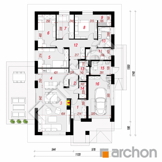 Проект будинку ARCHON+ Будинок в бузку 6 (Г) План першого поверху